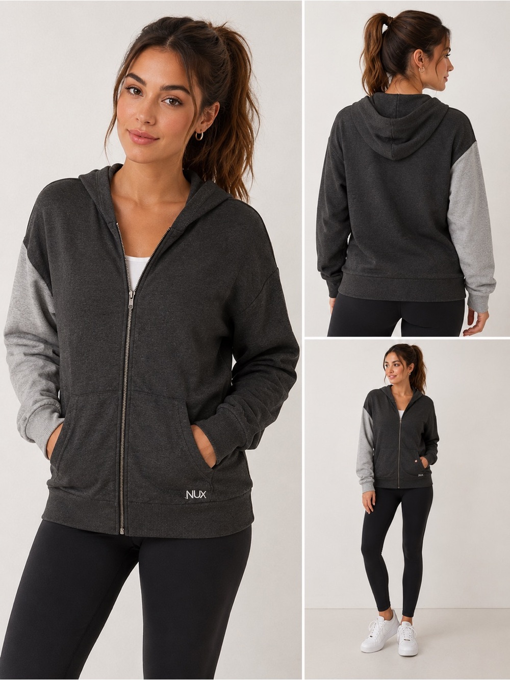 NUX Combo Hoodie Heather Combo Colorblock Zip Up Hoodie Small NWT